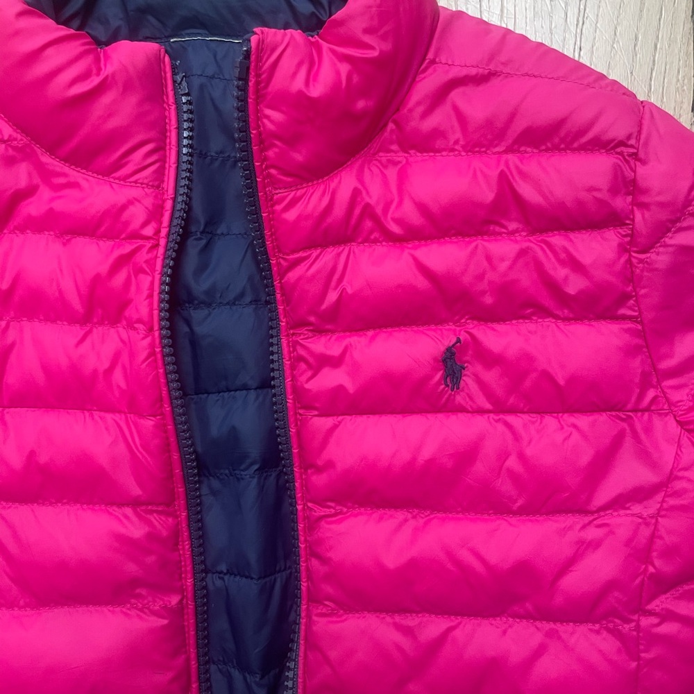 Ralph Lauren Polo Bright Pink and Navy Reversible Puffer Jacket - Picture 4 of 7